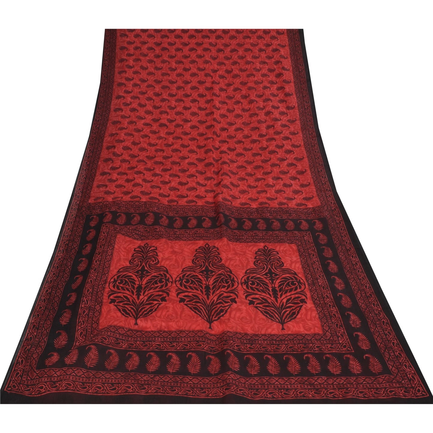 Санскритские винтажные сари индийское красное чистое хлопковое сари с принтом 5+ ярдов ремесленная устойчивая ткань