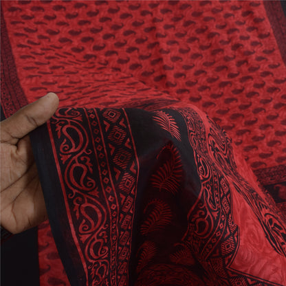 Санскритские винтажные сари индийское красное чистое хлопковое сари с принтом 5+ ярдов ремесленная устойчивая ткань