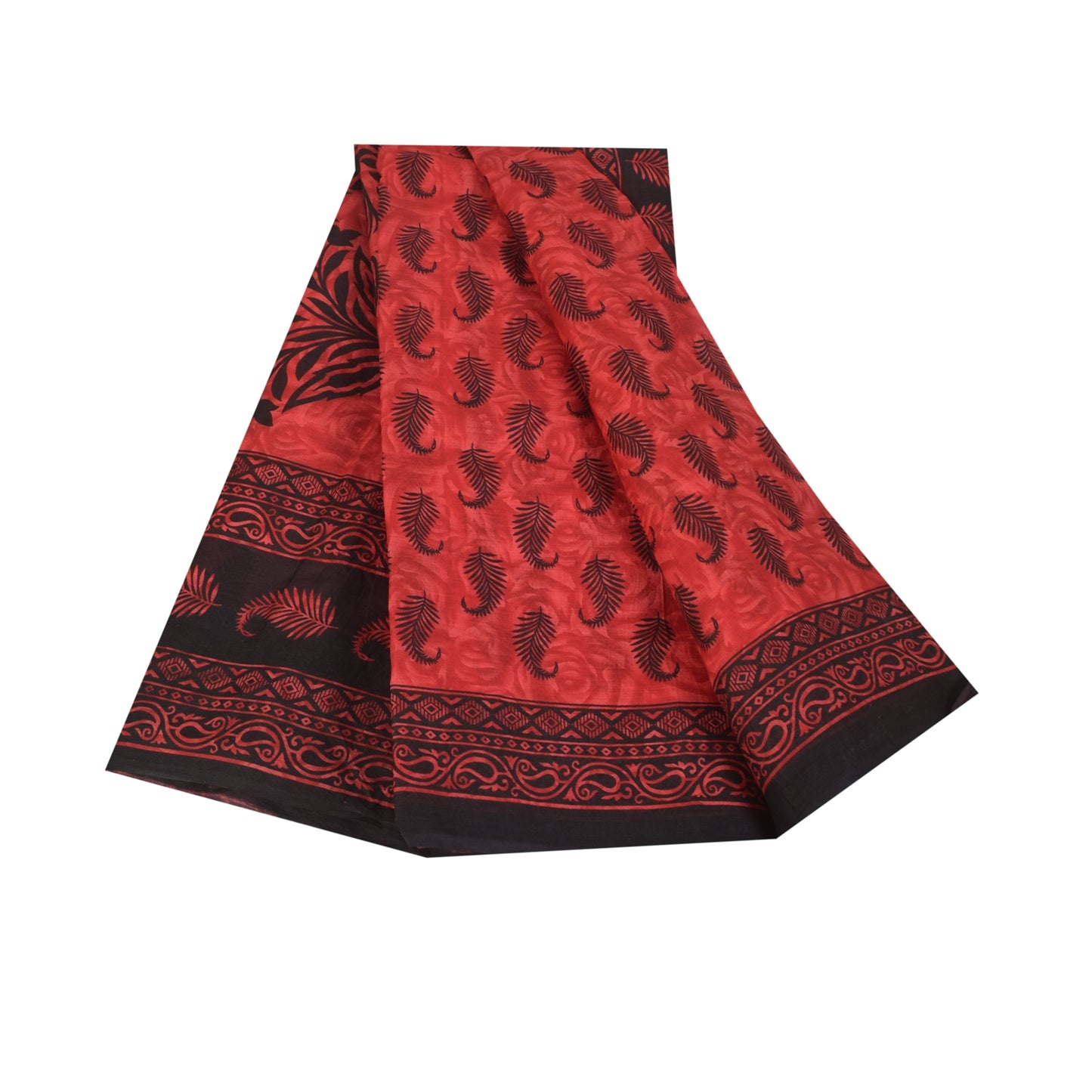 Санскритские винтажные сари индийское красное чистое хлопковое сари с принтом 5+ ярдов ремесленная устойчивая ткань