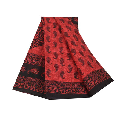Санскритские винтажные сари индийское красное чистое хлопковое сари с принтом 5+ ярдов ремесленная устойчивая ткань