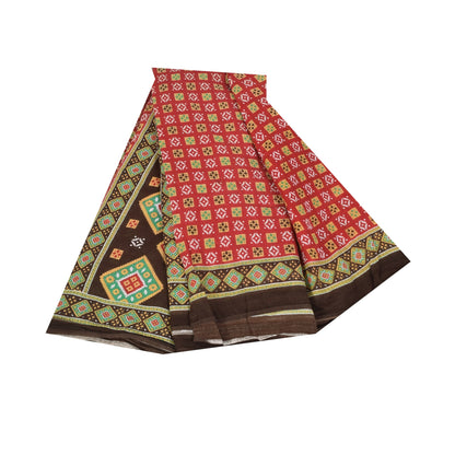 Sanskriti Vintage Sarees Indian Red Pure Cotton Printed Sari 5+yd Craft Sustainable Fabric