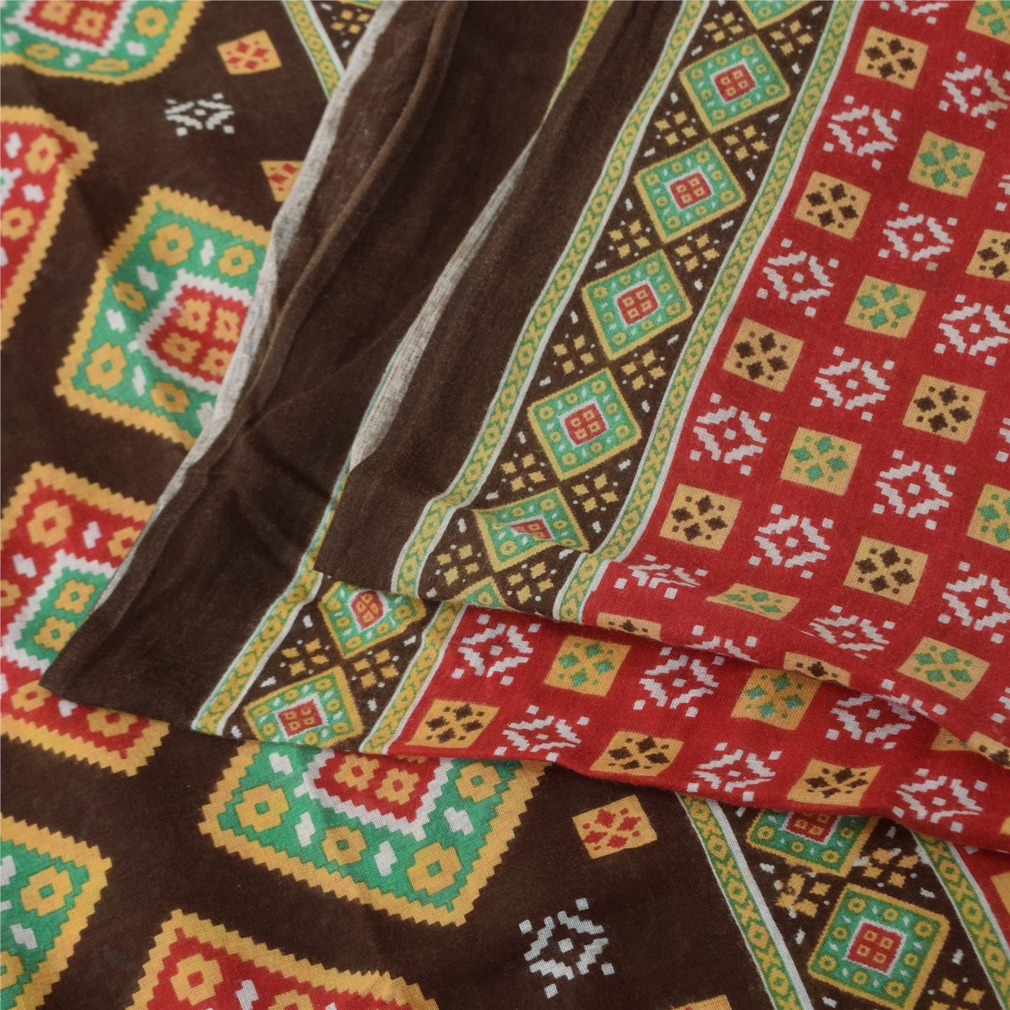 Sanskriti Vintage Sarees Indian Red Pure Cotton Printed Sari 5+yd Craft Sustainable Fabric