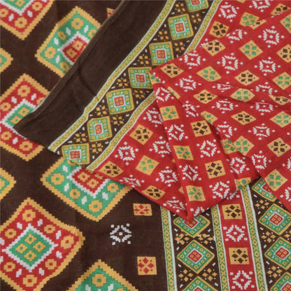 Sanskriti Vintage Sarees Indian Red Pure Cotton Printed Sari 5+yd Craft Sustainable Fabric