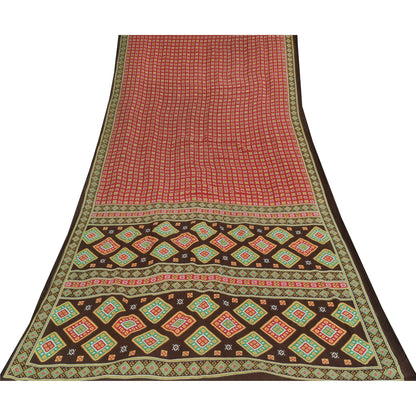 Sanskriti Vintage Sarees Indian Red Pure Cotton Printed Sari 5+yd Craft Sustainable Fabric