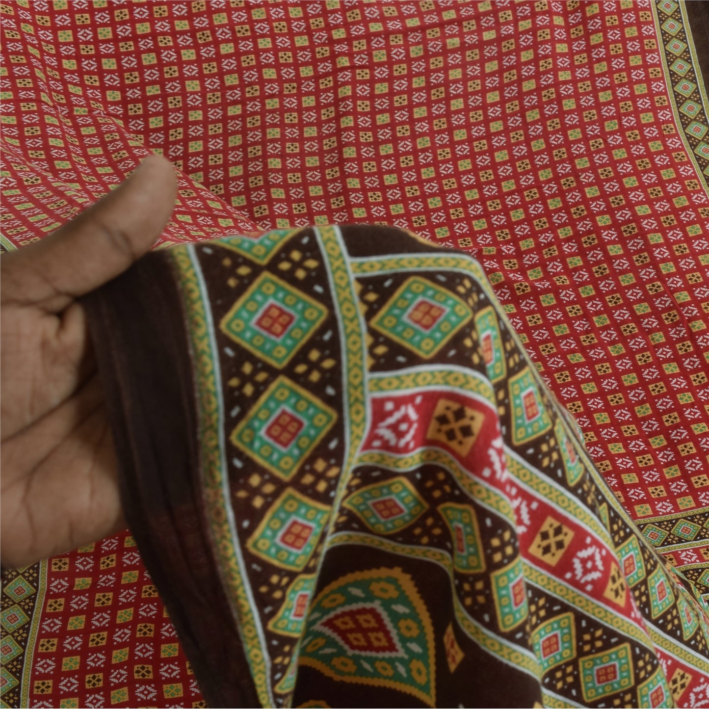 Sanskriti Vintage Sarees Indian Red Pure Cotton Printed Sari 5+yd Craft Sustainable Fabric