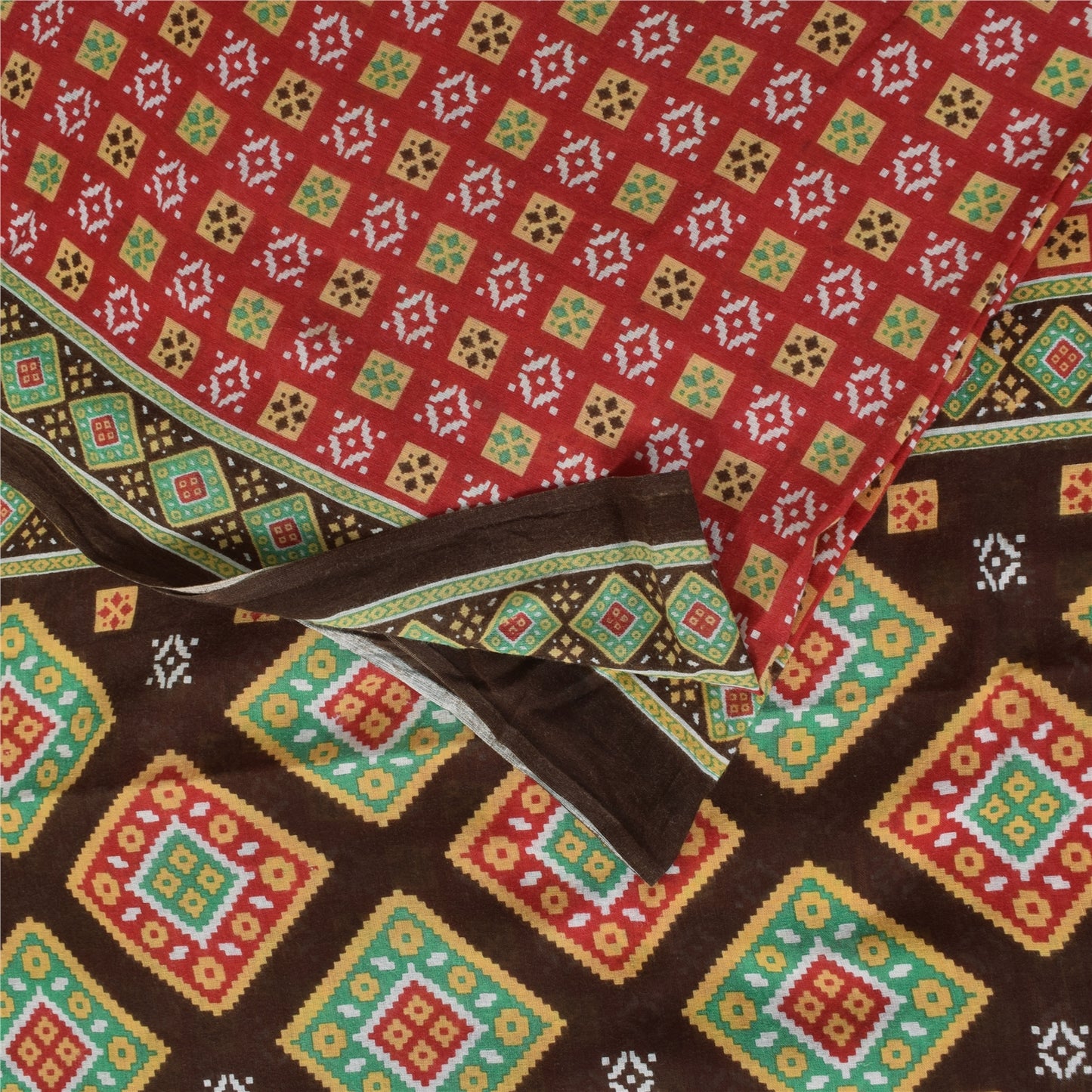 Sanskriti Vintage Sarees Indian Red Pure Cotton Printed Sari 5+yd Craft Sustainable Fabric