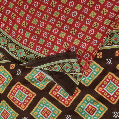 Sanskriti Vintage Sarees Indian Red Pure Cotton Printed Sari 5+yd Craft Sustainable Fabric