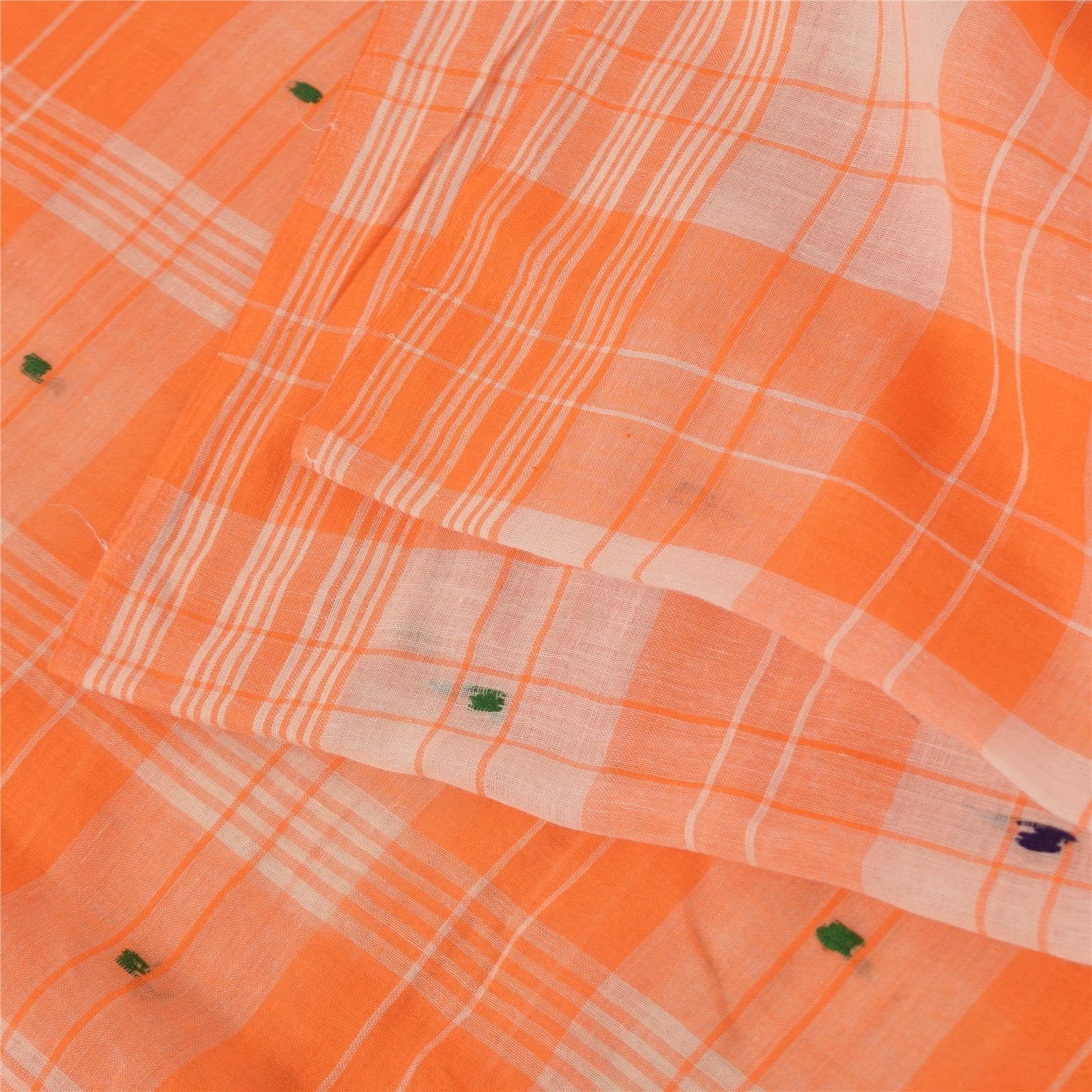 Sanskriti Vintage Sarees Orange Indian Pure Cotton Woven Sari 5+yd Craft Fabric