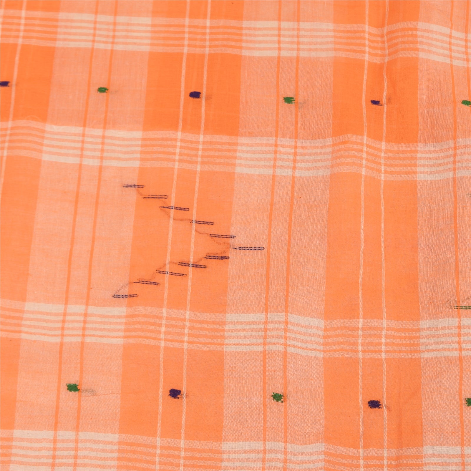 Sanskriti Vintage Sarees Orange Indian Pure Cotton Woven Sari 5+yd Craft Fabric