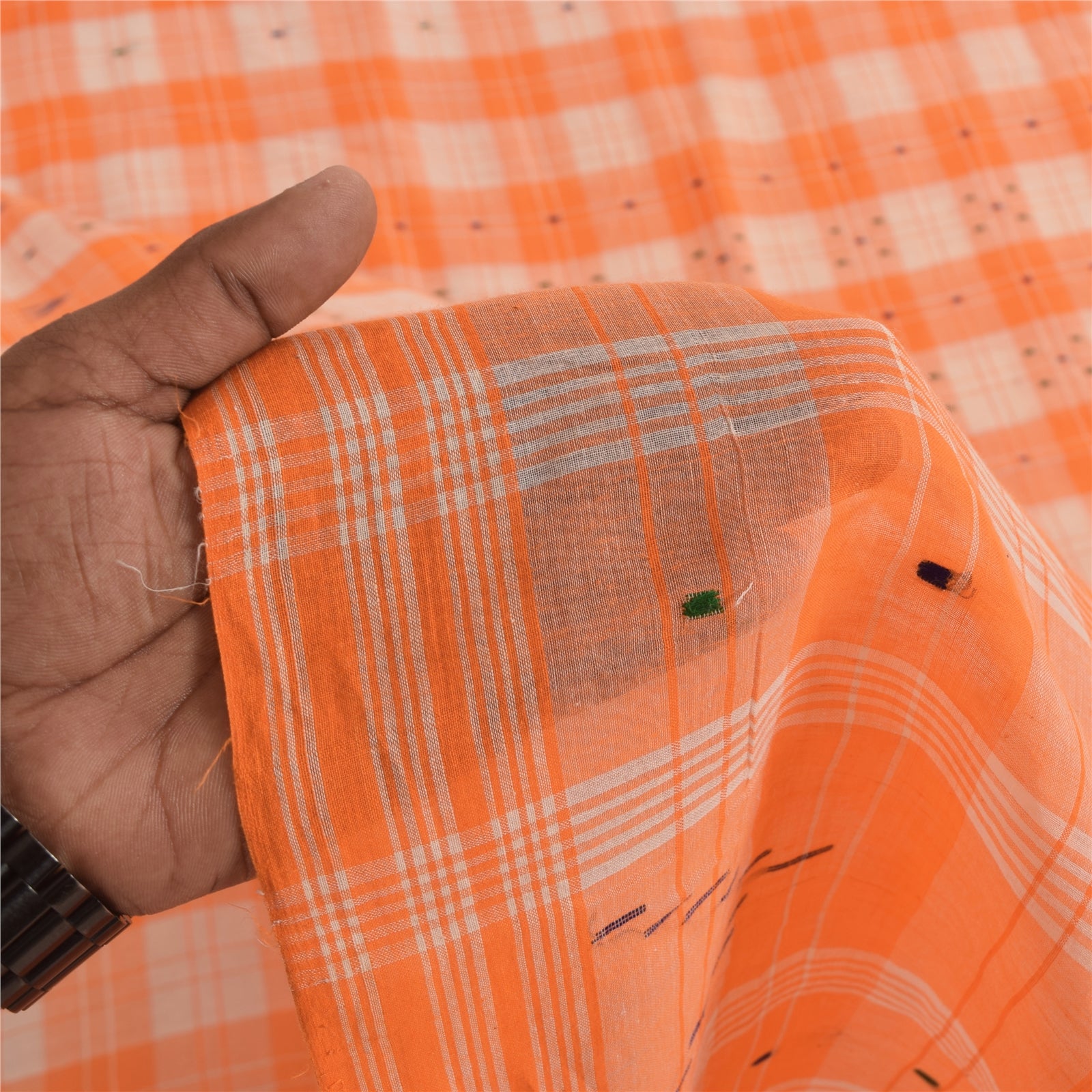 Sanskriti Vintage Sarees Orange Indian Pure Cotton Woven Sari 5+yd Craft Fabric