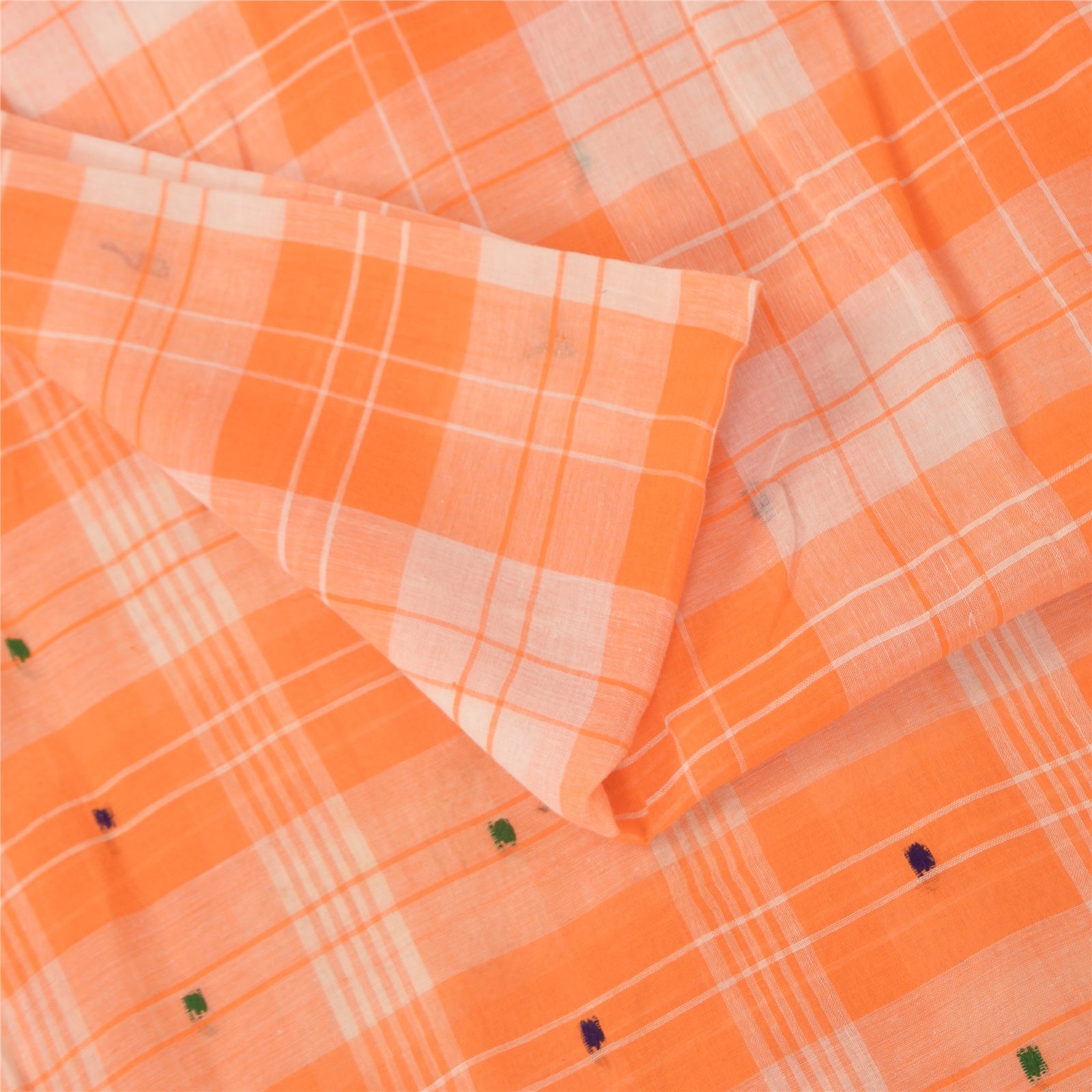 Sanskriti Vintage Sarees Orange Indian Pure Cotton Woven Sari 5+yd Craft Fabric