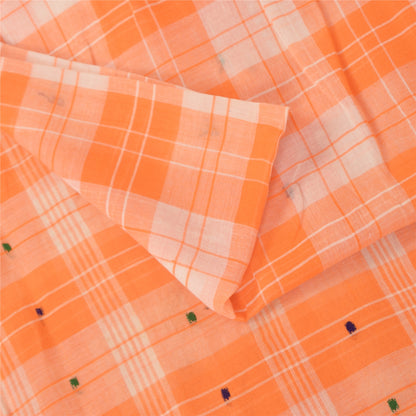 Sanskriti Vintage Sarees Orange Indian Pure Cotton Woven Sari 5+yd Craft Fabric