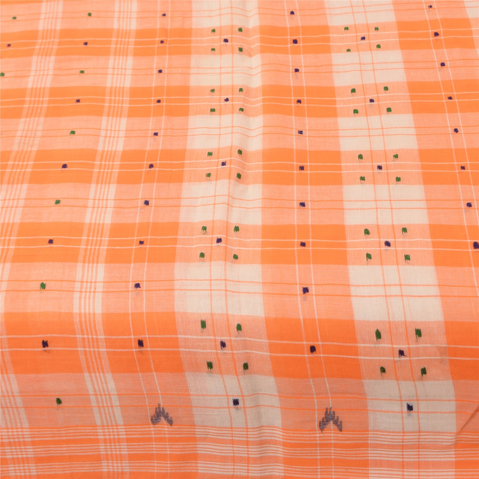 Sanskriti Vintage Sarees Orange Indian Pure Cotton Woven Sari 5+yd Craft Fabric