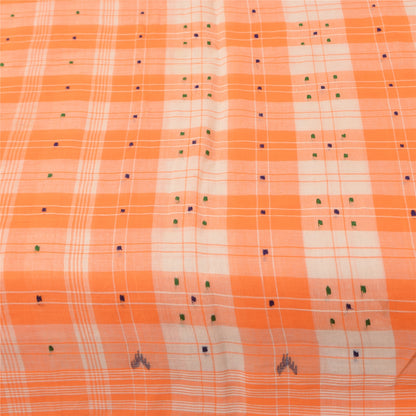 Sanskriti Vintage Sarees Orange Indian Pure Cotton Woven Sari 5+yd Craft Fabric