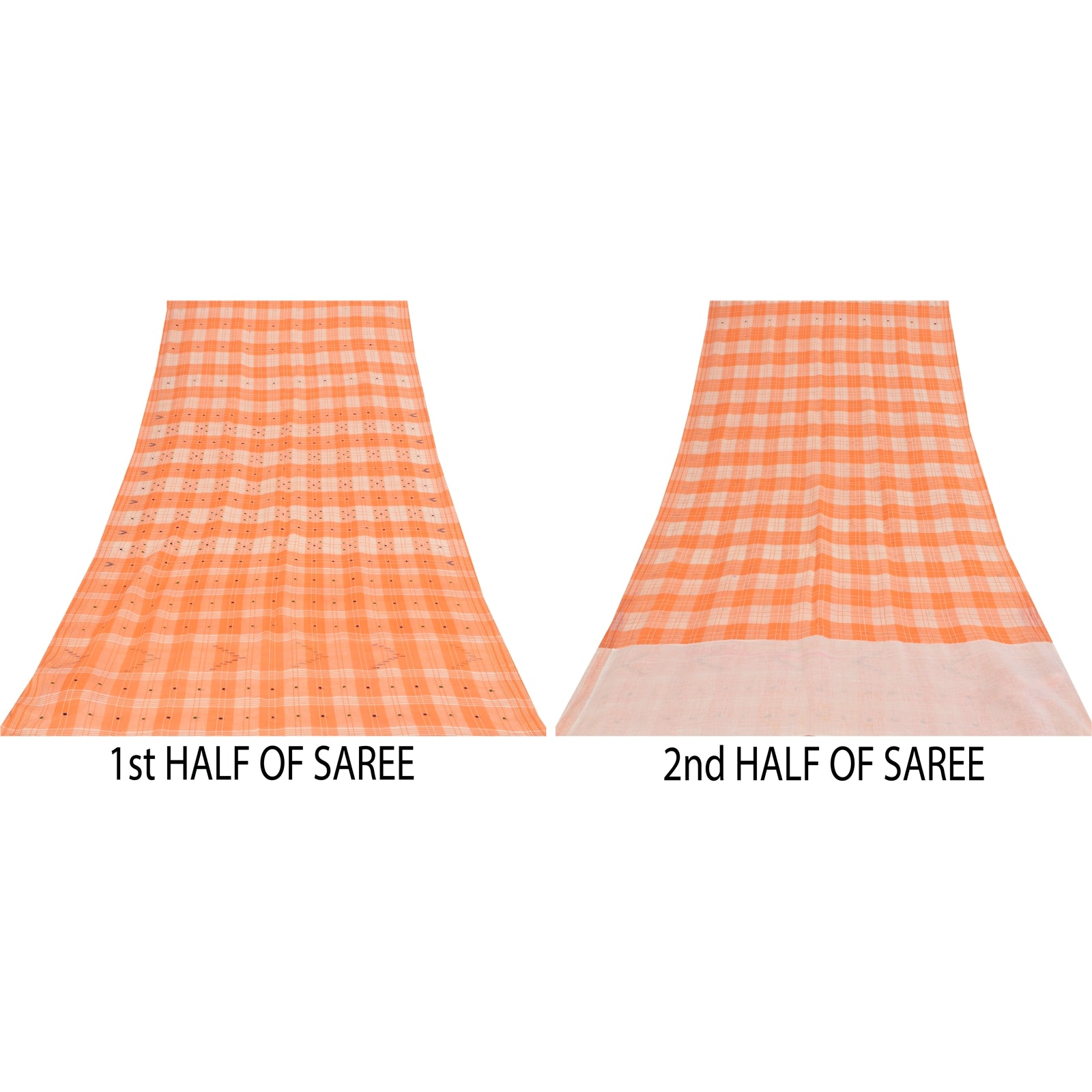 Sanskriti Vintage Sarees Orange Indian Pure Cotton Woven Sari 5+yd Craft Fabric