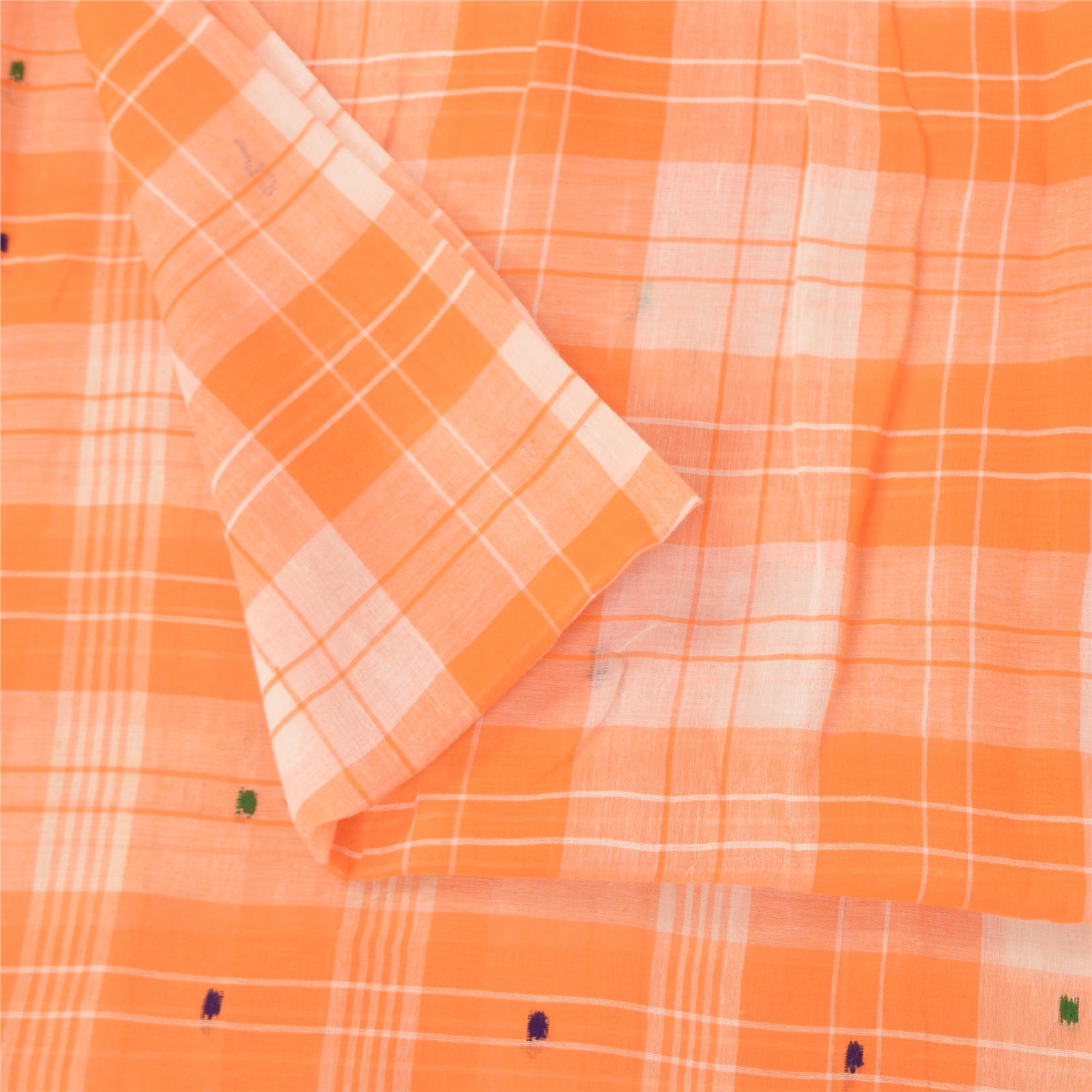 Sanskriti Vintage Sarees Orange Indian Pure Cotton Woven Sari 5+yd Craft Fabric