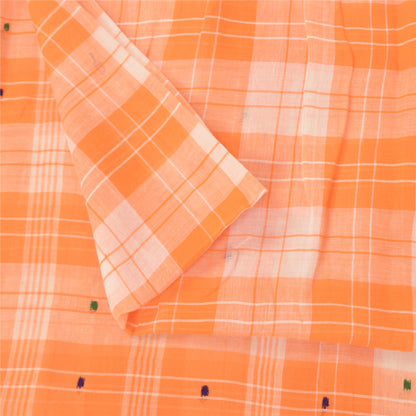 Sanskriti Vintage Sarees Orange Indian Pure Cotton Woven Sari 5+yd Craft Fabric