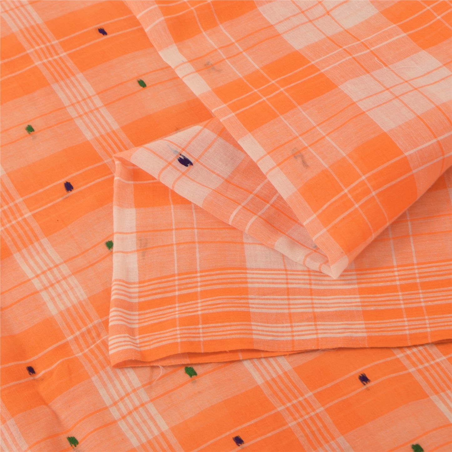 Sanskriti Vintage Sarees Orange Indian Pure Cotton Woven Sari 5+yd Craft Fabric