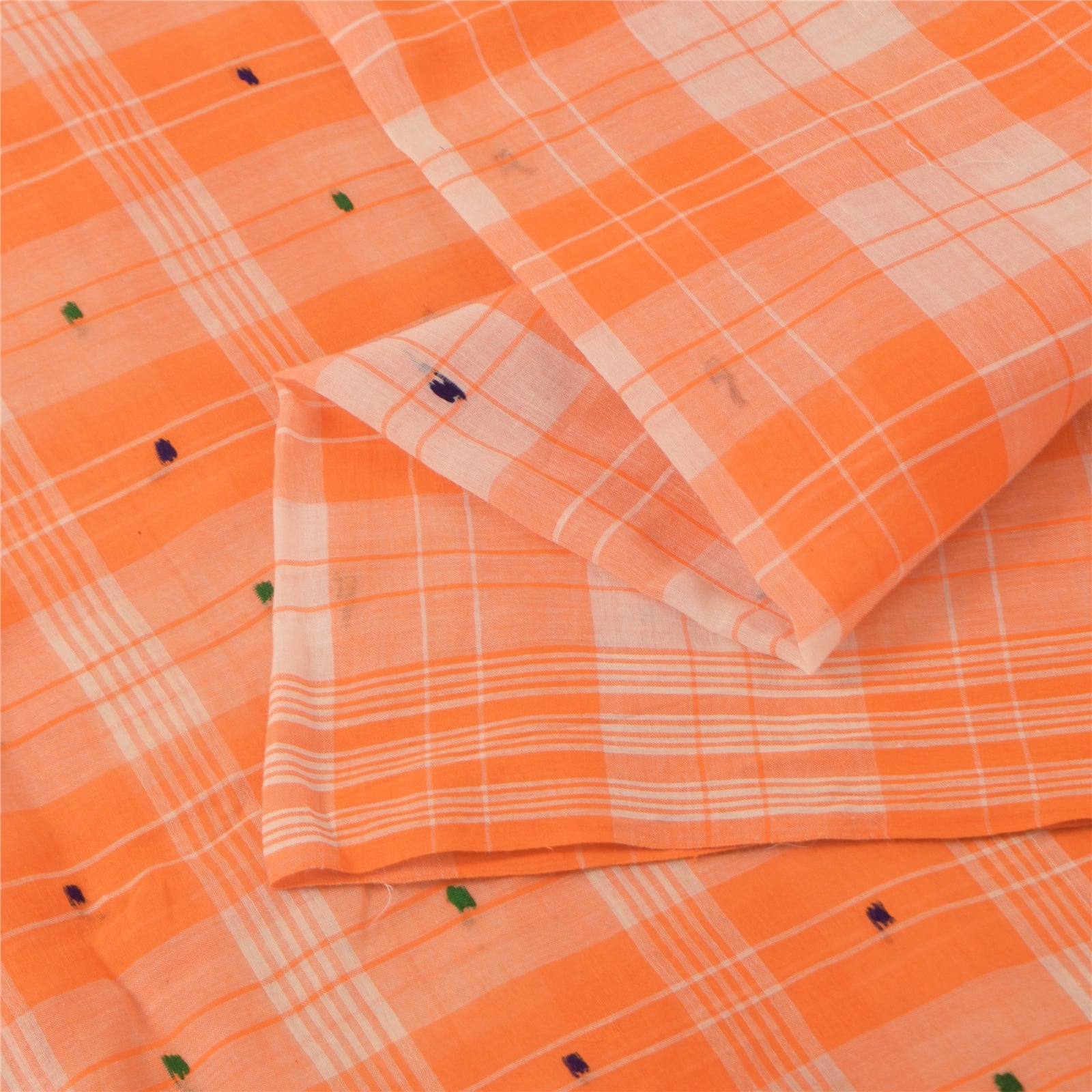 Sanskriti Vintage Sarees Orange Indian Pure Cotton Woven Sari 5+yd Craft Fabric