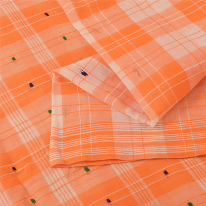 Sanskriti Vintage Sarees Orange Indian Pure Cotton Woven Sari 5+yd Craft Fabric