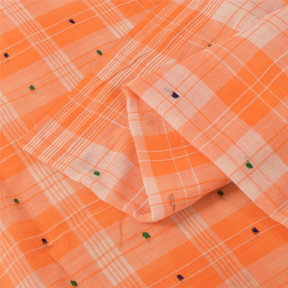 Sanskriti Vintage Sarees Orange Indian Pure Cotton Woven Sari 5+yd Craft Fabric