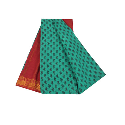 Sanskriti Vintage Sarees Green Pure Cotton Printed & Zari Woven 5+ydCraft Sustainable Fabric