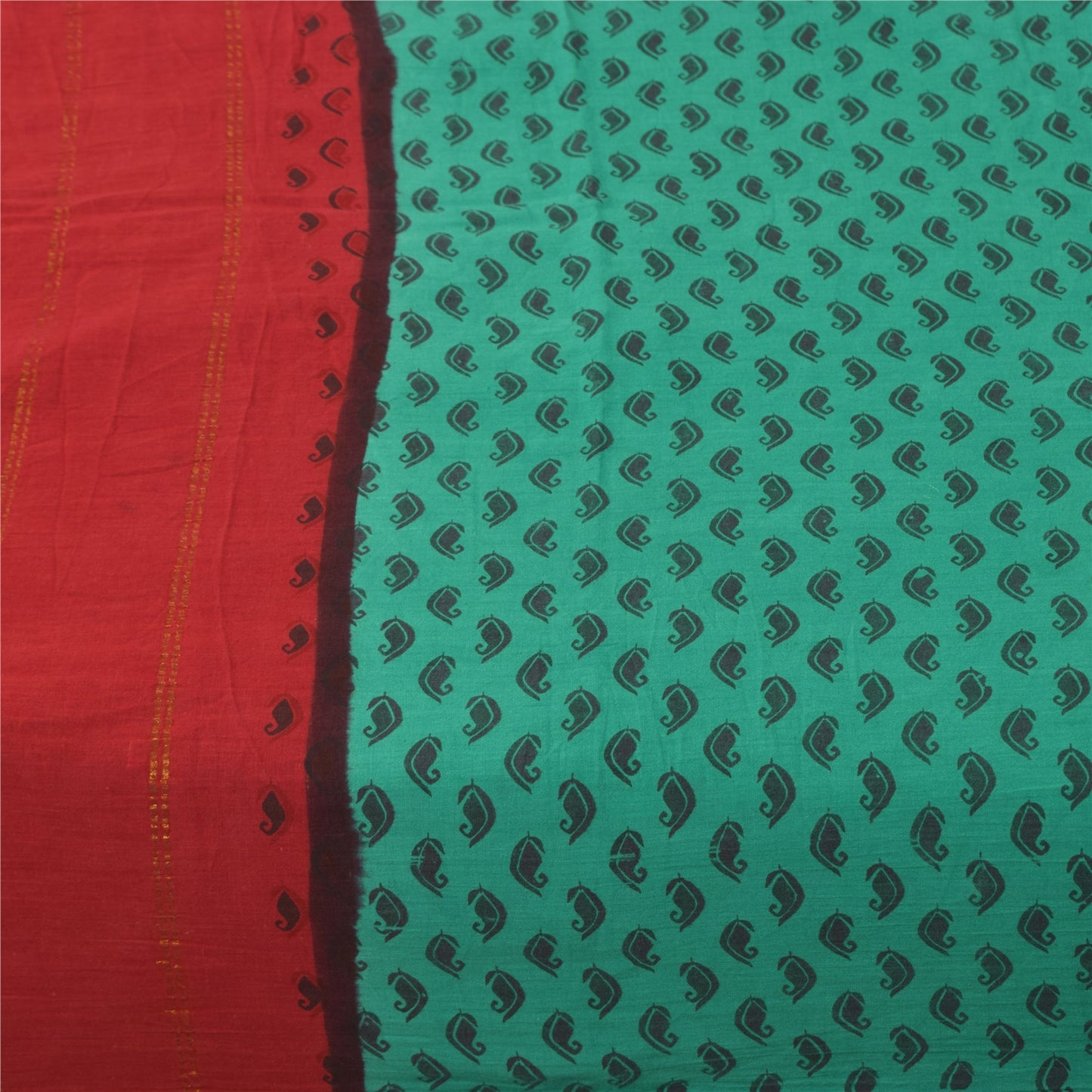 Sanskriti Vintage Sarees Green Pure Cotton Printed & Zari Woven 5+ydCraft Sustainable Fabric