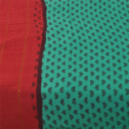 Sanskriti Vintage Sarees Green Pure Cotton Printed & Zari Woven 5+ydCraft Sustainable Fabric