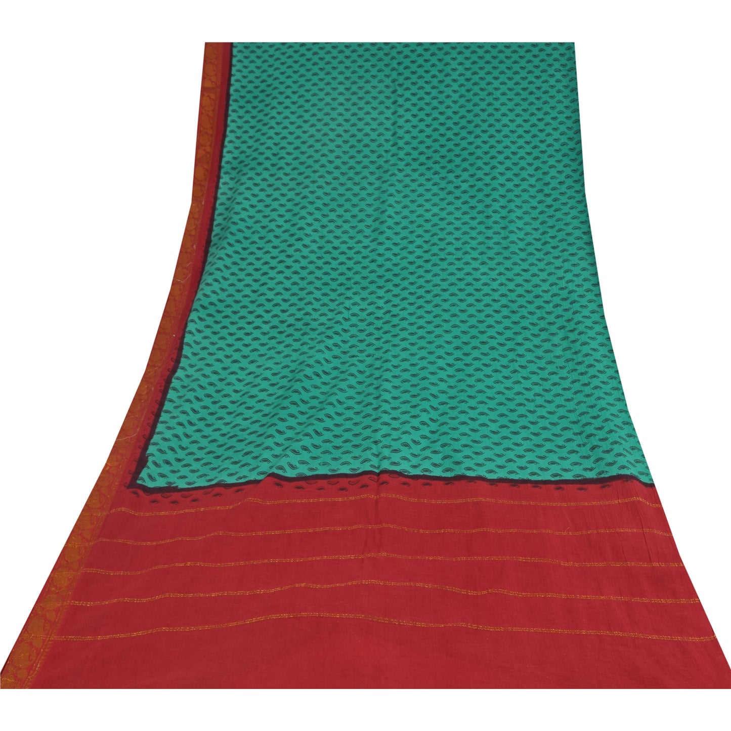 Sanskriti Vintage Sarees Green Pure Cotton Printed & Zari Woven 5+ydCraft Sustainable Fabric