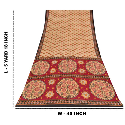 Sanskriti Vintage Sarees Indian Peach Pure Cotton Print Sari 5+yd Craft Sustainable Fabric