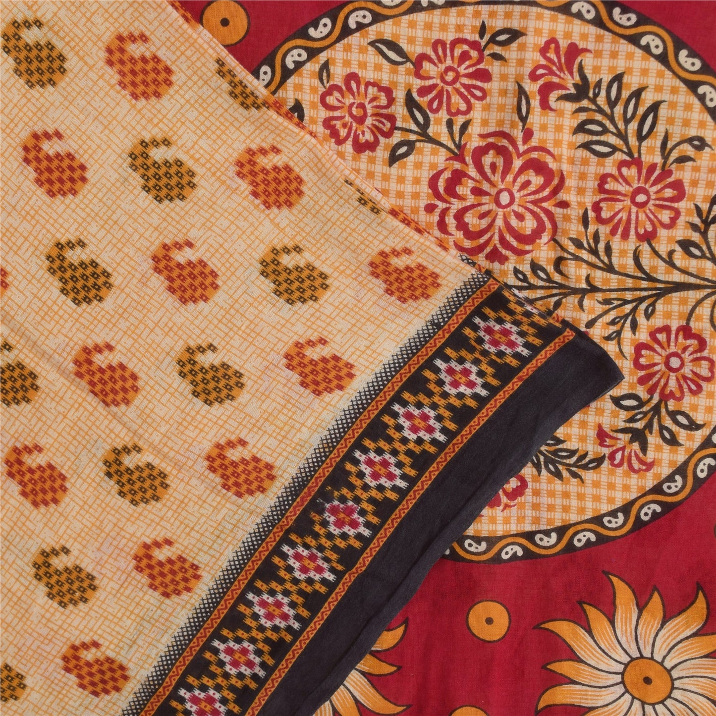 Sanskriti Vintage Sarees Indian Peach Pure Cotton Print Sari 5+yd Craft Sustainable Fabric