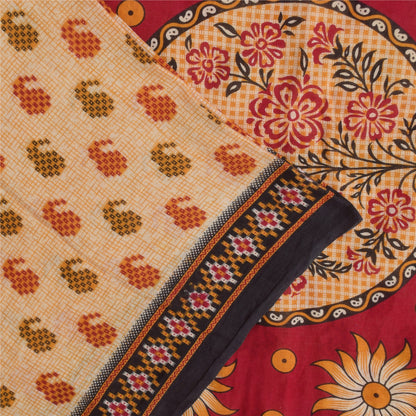 Sanskriti Vintage Sarees Indian Peach Pure Cotton Print Sari 5+yd Craft Sustainable Fabric