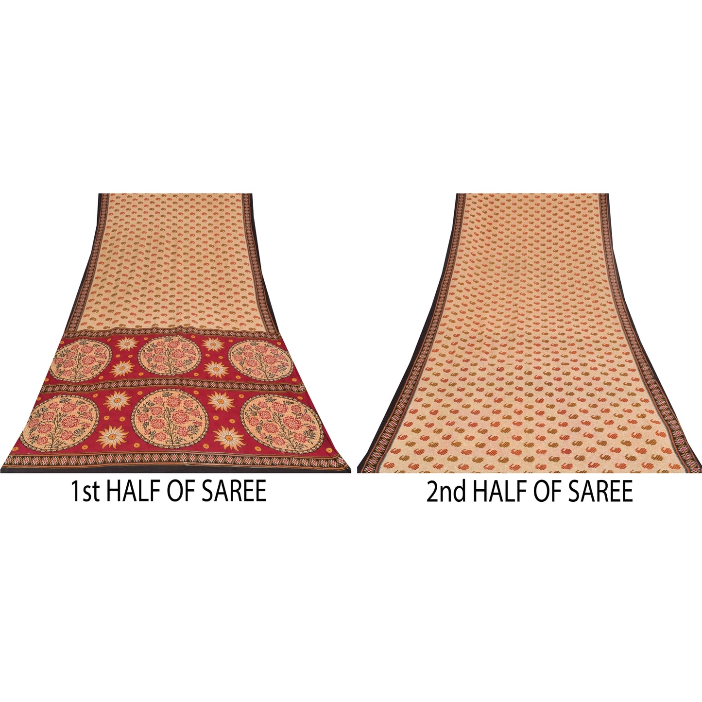 Sanskriti Vintage Sarees Indian Peach Pure Cotton Print Sari 5+yd Craft Sustainable Fabric