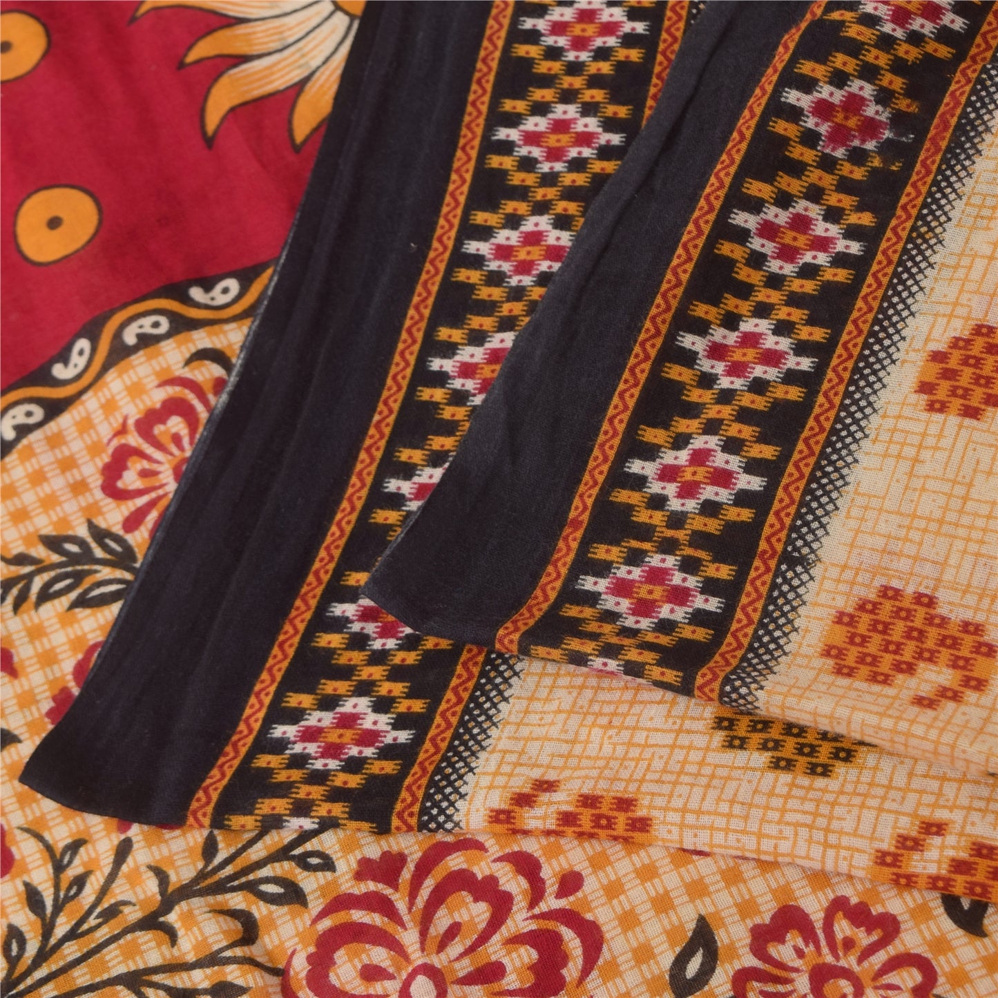 Sanskriti Vintage Sarees Indian Peach Pure Cotton Print Sari 5+yd Craft Sustainable Fabric