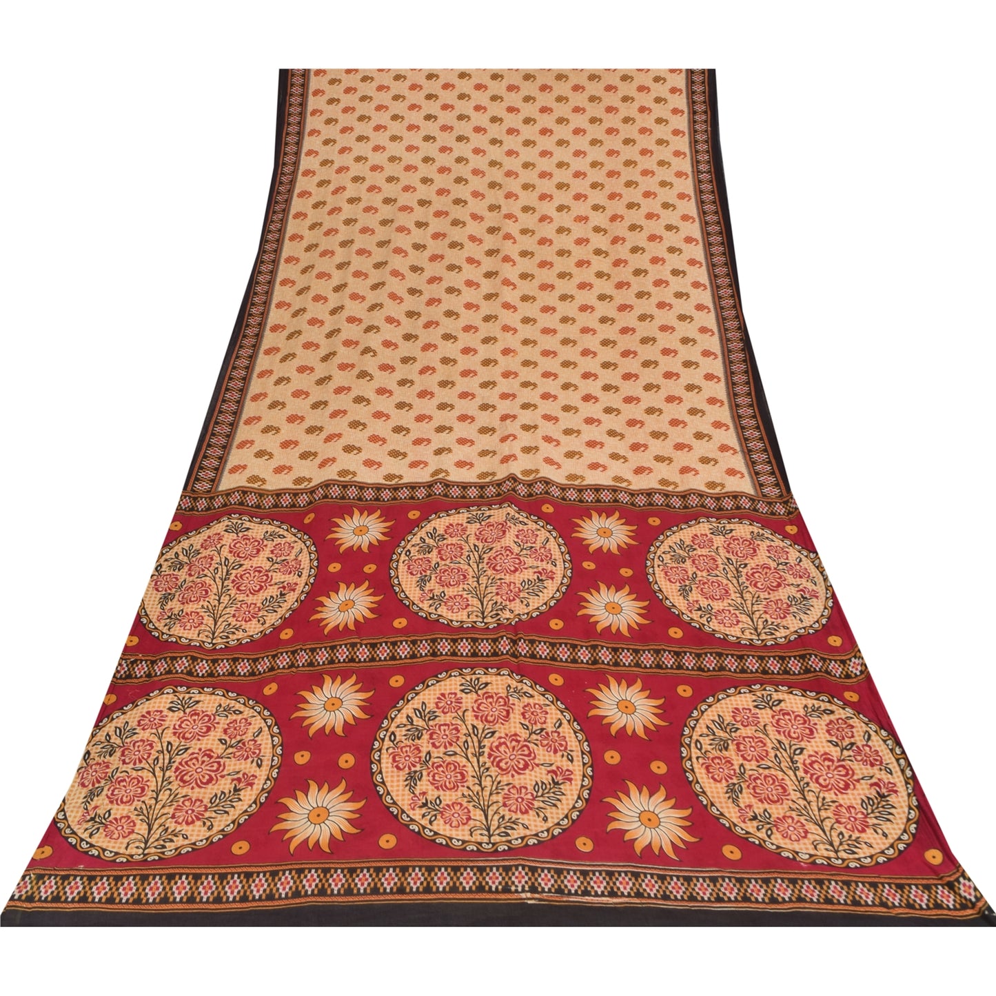 Sanskriti Vintage Sarees Indian Peach Pure Cotton Print Sari 5+yd Craft Sustainable Fabric