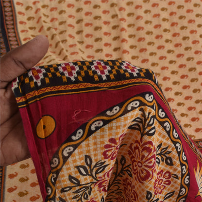 Sanskriti Vintage Sarees Indian Peach Pure Cotton Print Sari 5+yd Craft Sustainable Fabric
