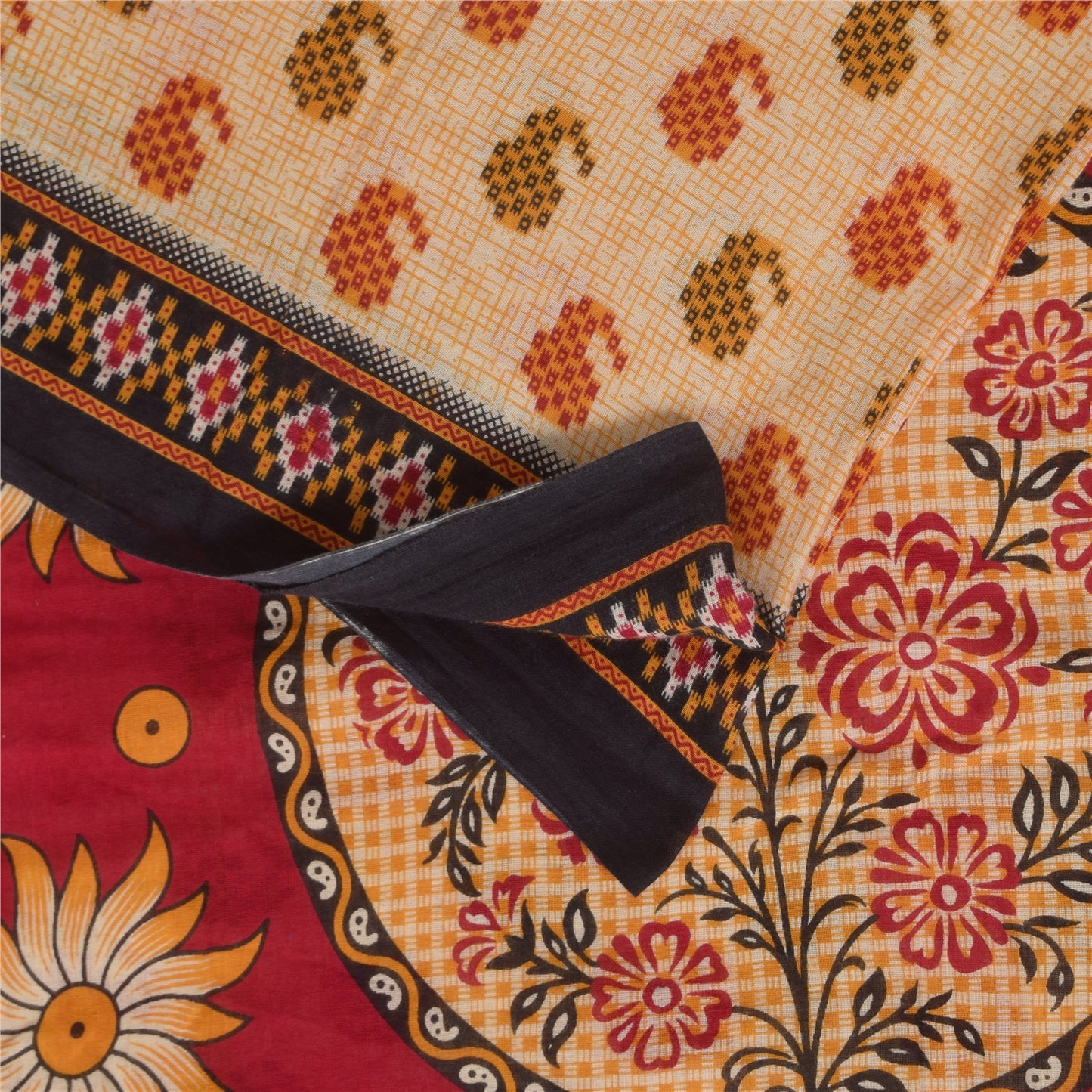 Sanskriti Vintage Sarees Indian Peach Pure Cotton Print Sari 5+yd Craft Sustainable Fabric