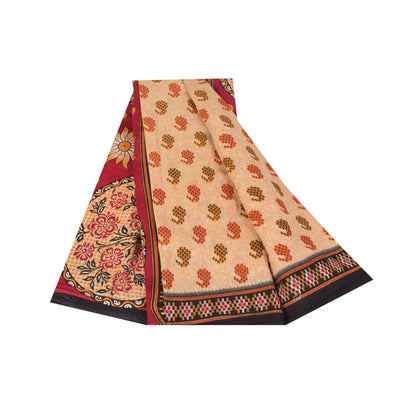 Sanskriti Vintage Sarees Indian Peach Pure Cotton Print Sari 5+yd Craft Sustainable Fabric