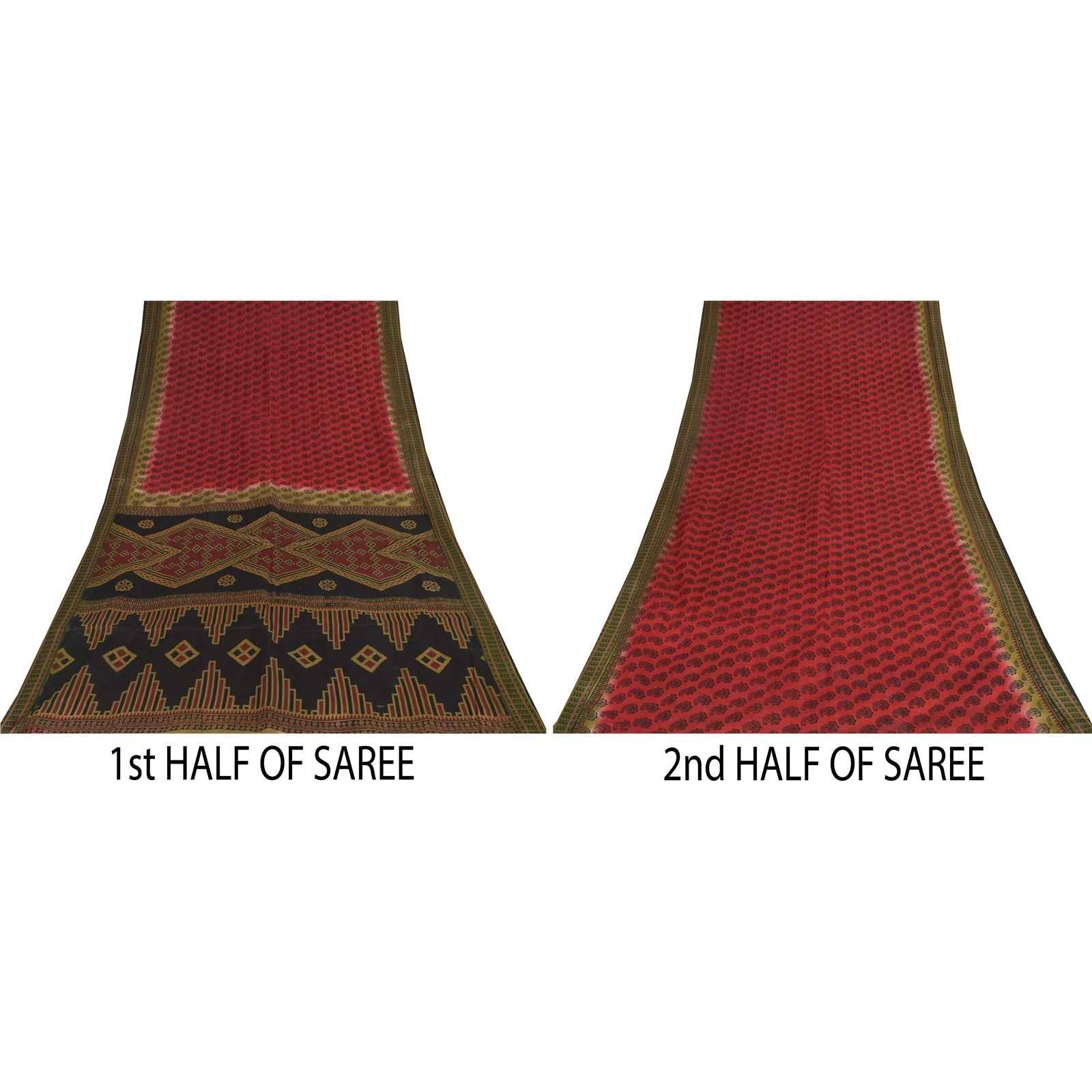 Sanskriti Vintage Sarees Indian Red Pure Cotton Printed Sari 5+yd Craft Fabric