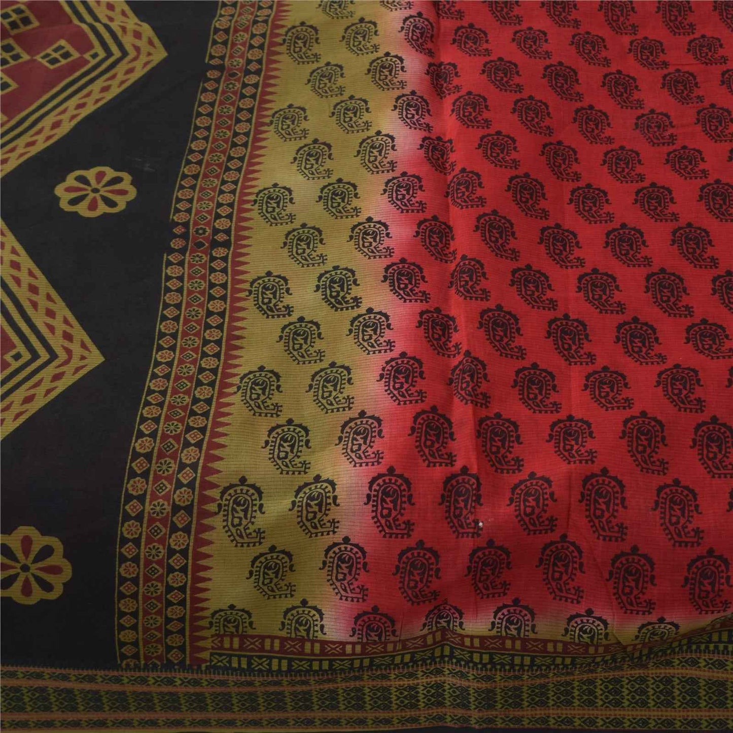 Sanskriti Vintage Sarees Indian Red Pure Cotton Printed Sari 5+yd Craft Fabric