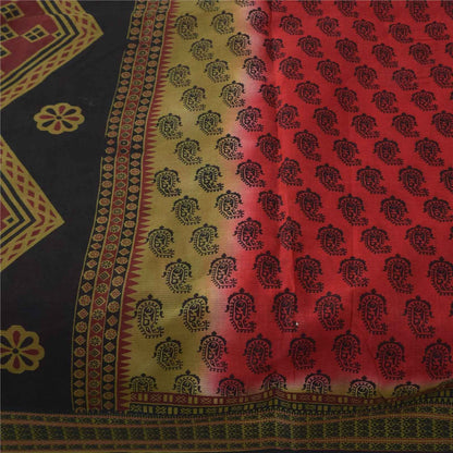 Sanskriti Vintage Sarees Indian Red Pure Cotton Printed Sari 5+yd Craft Fabric