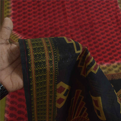 Sanskriti Vintage Sarees Indian Red Pure Cotton Printed Sari 5+yd Craft Fabric