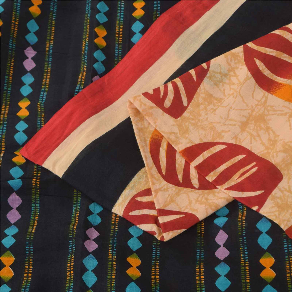 Sanskriti Vintage Sarees Indian Cream Pure Cotton Printed Sari 5+yd Craft Fabric