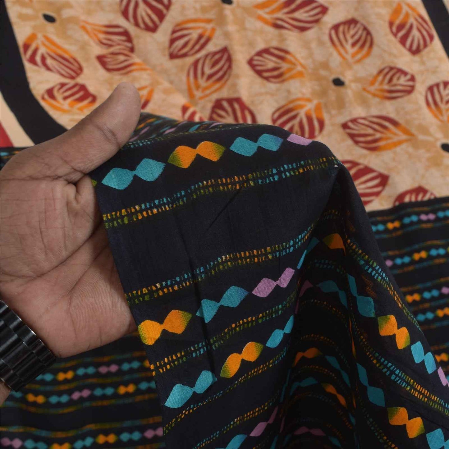 Sanskriti Vintage Sarees Indian Cream Pure Cotton Printed Sari 5+yd Craft Fabric