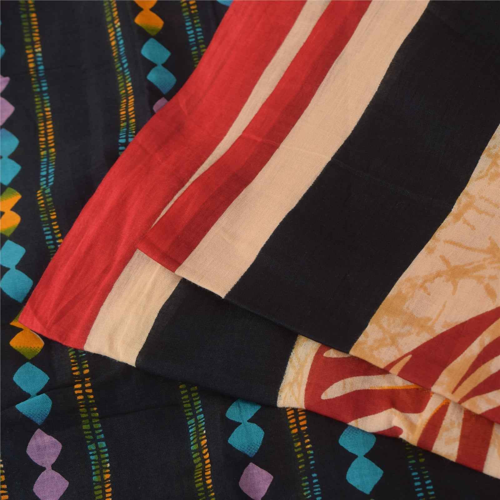 Sanskriti Vintage Sarees Indian Cream Pure Cotton Printed Sari 5+yd Craft Fabric