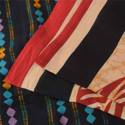 Sanskriti Vintage Sarees Indian Cream Pure Cotton Printed Sari 5+yd Craft Fabric