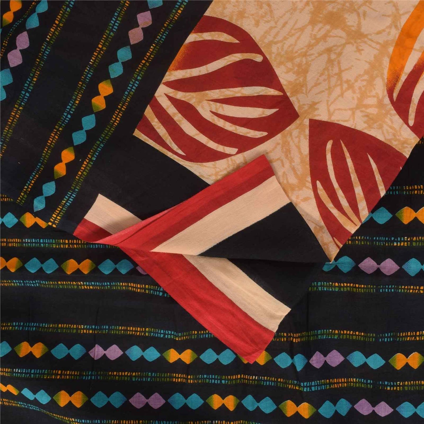 Sanskriti Vintage Sarees Indian Cream Pure Cotton Printed Sari 5+yd Craft Fabric