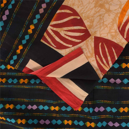 Sanskriti Vintage Sarees Indian Cream Pure Cotton Printed Sari 5+yd Craft Fabric