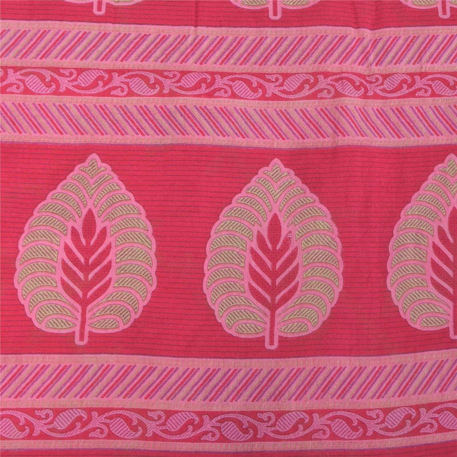 Sanskriti Vintage Sarees Indian Pink Pure Cotton Printed Sari 5+yd Craft Fabric