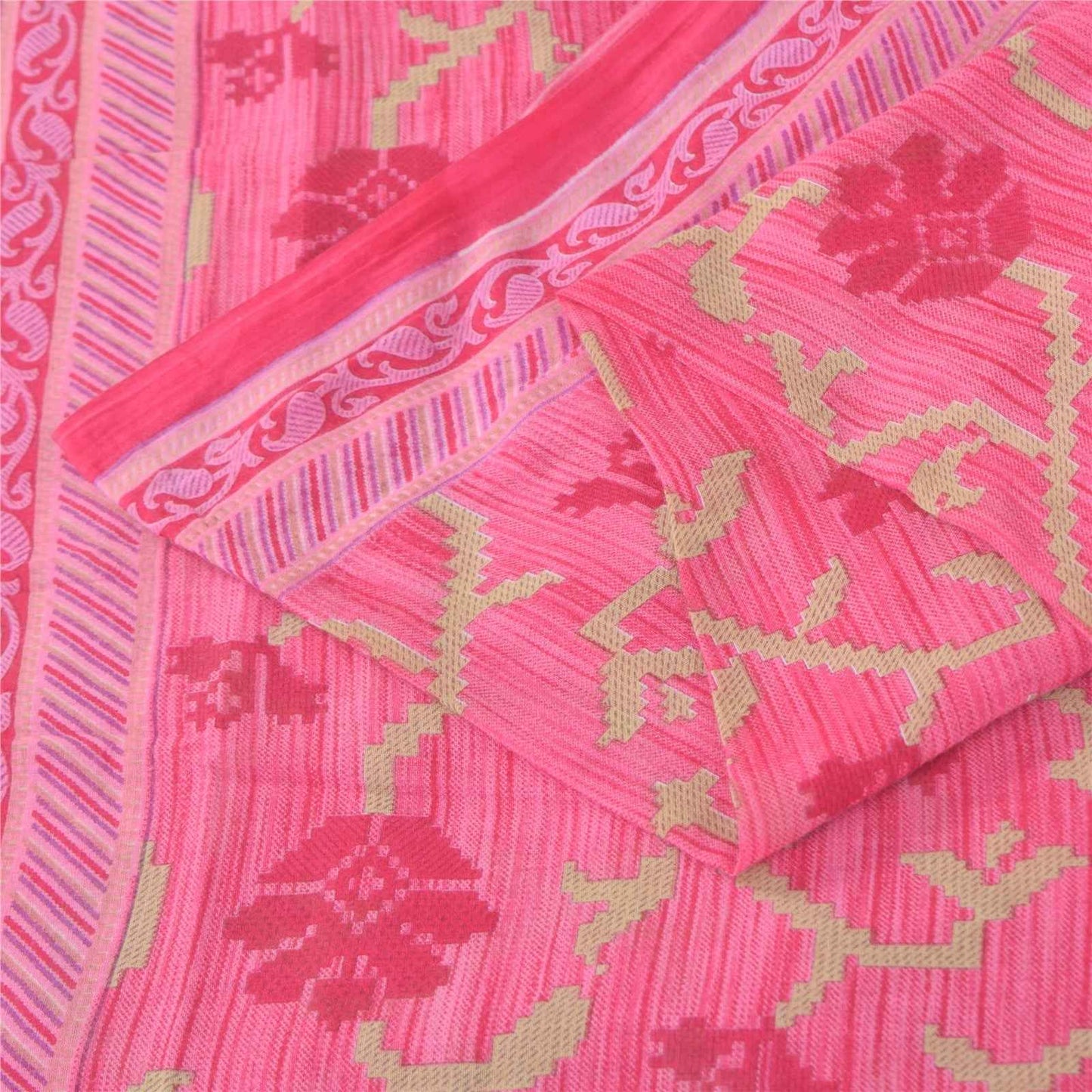 Sanskriti Vintage Sarees Indian Pink Pure Cotton Printed Sari 5+yd Craft Fabric